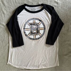 Majestic Threads Boston Bruins Black Raglan Slub Jersey 3/4 Sleeve T Shirt